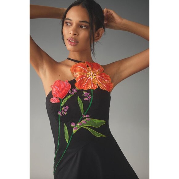 Anthropologie Yukiko Noritake Asymmetrical Floral Midi Dress Size Small Y2K - Picture 4 of 6